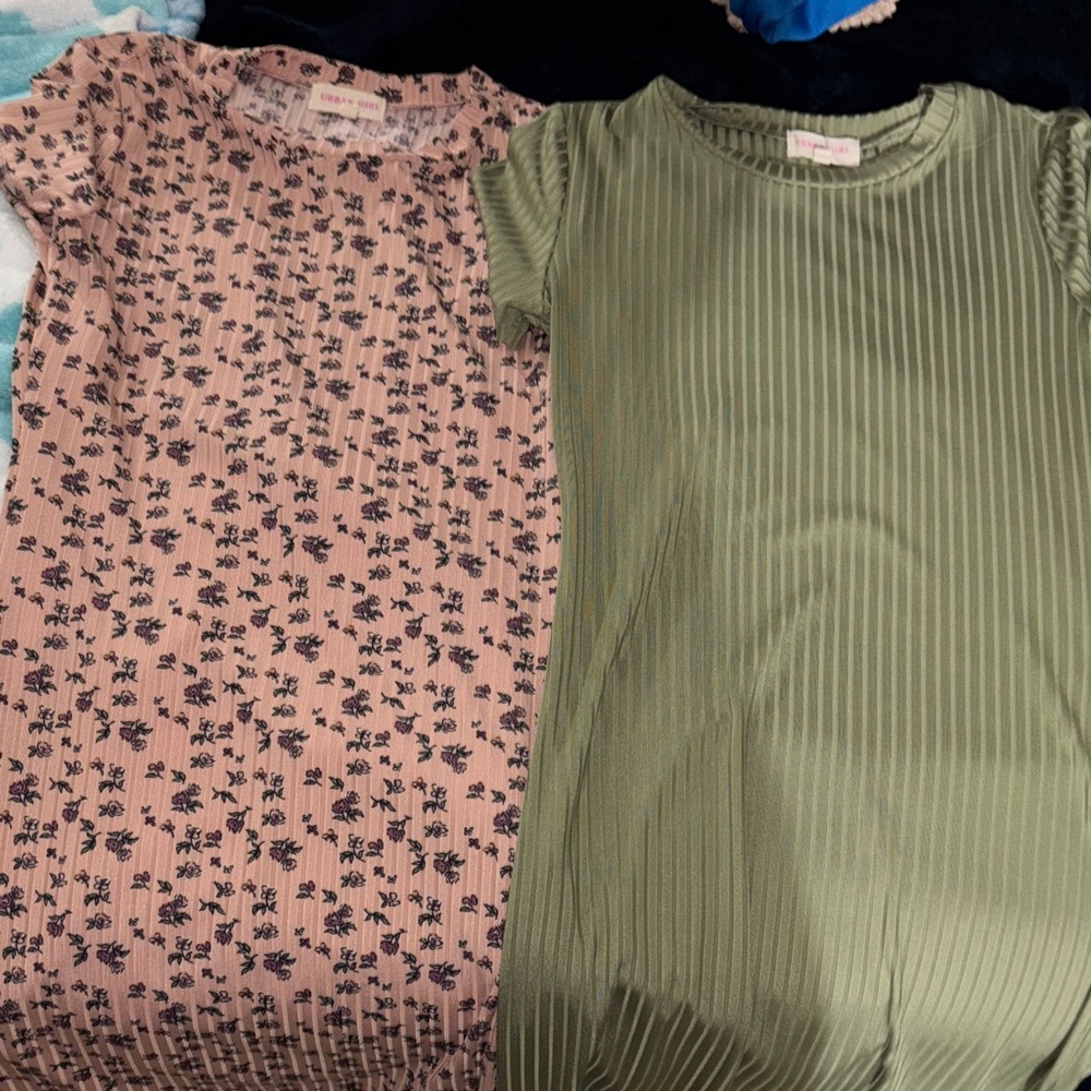 Floral Pink and Pleated Green Women's Dresses